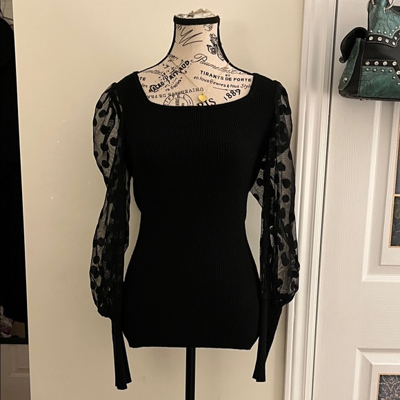 Twelve By Ontwelfth Tops - Stylish Black Blouse with Sheer Sleeves